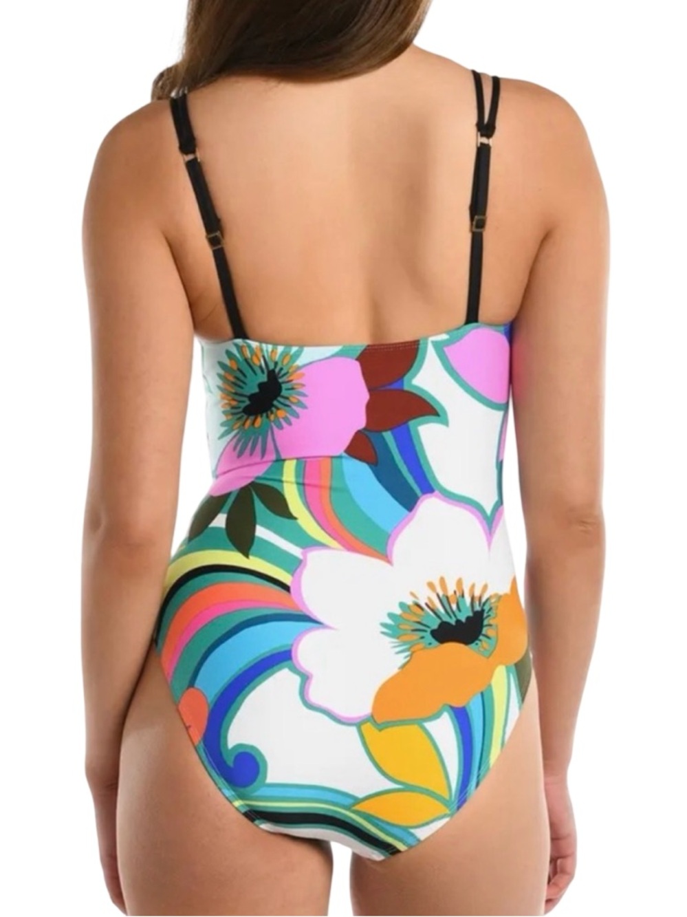GREAT CONDTN La Blanca Floral Print One-Piece Swimsuit in Pink, Blue and Green - Picture 2 of 4
